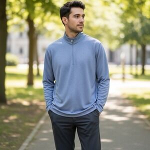 Johnnie-O Mens XL Quarter Zip Performance Pullover Basket Weave Print Golf Shirt